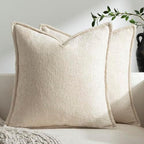DEZENE Pack of 2 Beige Decorative Throw Pillow Covers 22x22 Cozy Soft Chenille Accent Vintage Square Couch Pillow Covers for Home Decor Bed Sofa Living Room by DEZENE