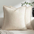 DEZENE Pack of 2 Beige Euro Shams Pillow Covers 26x26 Cozy Soft Chenille Decorative Throw Pillow Covers Accent Vintage Square Couch Pillow Covers for Home Decor Bed Sofa Living Room by DEZENE