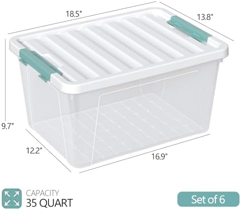 Zopnny 35 Qt Clear Stackable Storage Bins with Lids, 6-Pack - Image 2