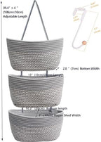Over the Door Hanging Basket for Organizing 3 Tiers Woven Cotton Rope Wall Mount Storage basket Decorative Kitchen Hanging Organizer Bathroom include 1 door hook GrayStripe - Image 3