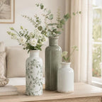 Green Vintage Vase Set of 3, Flower Decorative Vase Home Decor Retro Floral Vase Ceramic Vase Set Chinoiserie Decor for Fireplace Kitchen Counter Living Room (Vintage-Geen) - Image 5