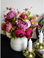 FiveSeasonStuff Mystic Blush Silk Peony & Hydrangea Bouquet with 2 Gold Taper Candle Holders; Vintage-Inspired Artificial Flowers for Weddings & Home Decor - Image 3