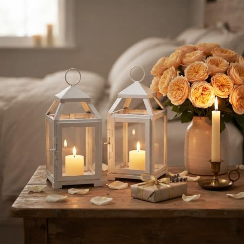Hosley 12 Inch High Clear Glass and Iron White Classic Style Lantern Ideal Gift for Weddings Bridals Special Occasions Parties Aromatherapy and Spa Settings - Image 6