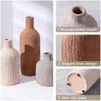 Ceramic Vase Set, 3Pcs Flower Vases for Modern Boho Farmhouse Decor, Decorative Vases for Pampas Grass & Dried Flowers, Distressed Finish - Image 3