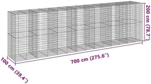 vidaXL Gabion Basket with Cover 275.6"x39.4"x78.7" Galvanized Iron - Image 3