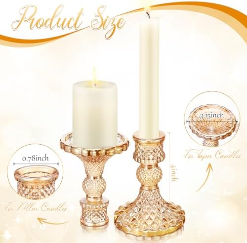 Sieral 24 Pcs Gold Taper Candle Holders 4'' Tall Candlestick Glass Holders Bulk Crystal Decorative Stand Wedding Stick Holder for Anniversary Party Dining Table Festival Decor - Image 2