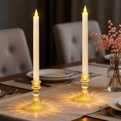 Flameless Taper Candles with Illuminated Glass Candle Holder, Remote Timer 2AA Battery Operated 500+ Hours for Thanksgiving/Xmas Decor, Wedding Centerpiece, Ivory, 2 Pack - Image 5