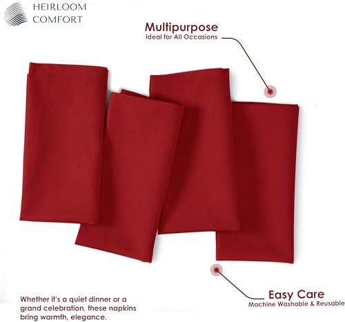 Red Cloth Napkins 17 x 17 Inch, Soft, Absorbent, Durable, Reusable, Washable Fabric, Set of 12 - Perfect Table Napkin for Dinner, Fall, Weddings, Holiday, Christmas, Everyday Use - Image 3