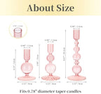 Hewory Glass Candlestick Holders Set: 3PCS Pink Candle Holder Taper Candle Holders Bulk, Crystal Ribbed Candle Sticks Holder Decor for Table Centerpiece Wedding Christmas Thanksgiving Dinner - Image 6