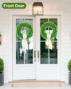 DDHS 23 Inch Large Boxwood Wreath for Front Door, Round Artificial Spring Summer Greenery Wreath with Hello Sign & Sash, Green Wreaths for Farmhouse Wedding Year Round Indoor Outdoor Home Decor - Image 3