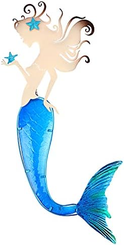 John's Studio Mermaid Wall Decor Outdoor Metal Fish Bathroom Hanging Art Glass Blue Ocean Theme Decorations for Home, Pool and Patio by JohnsStudio