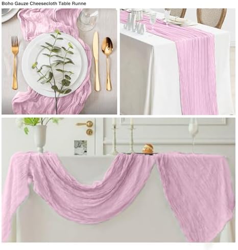 20 Pack Light Pink Cheesecloth Table Runner 17x108 Inch Boho Wrinkled Sheer Gauze Cheese Cloth Table Runner Bulk Decor for Wedding, Bridal Shower, Birthday Party - Image 4