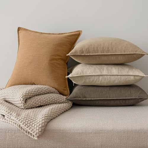MIULEE Dark Brown Boho Linen Pillow Covers 20x20 Inch Pack of 4 - Image 6