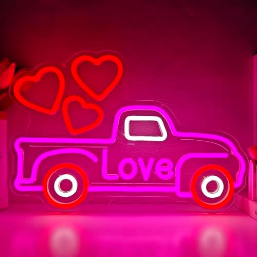 Valentines Day Neon Sign Valentines Truck Led Sign Dimmable Neon Heart Light Red Truck Valentine Window Lights Gift for Girlfriend Couples Anniversary Decor by hhuohuona