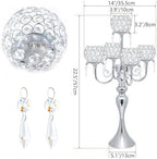 Set of 4 Candlesticks 5 Arm Crystal Strap Pendant Silver Table Decor Candelabra, 22.5 inches Elegant Dining Room Centerpieces for Holiday Parties Weddings (4, Silver) - Image 2