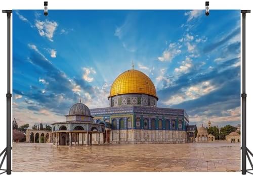 12x8ft Fabric Jerusalem Mosque Backdrop Dome of The Rock on The Temple Mount Israel Background for Photography Islamic Muslim Pray Decorations Photoshoot Booth Studio Props - Image 2