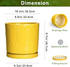 Eightpot Ceramic Pots for Plants, 10 Inch Plant Pot with Drainage Holes and Tray, Round Planter for Indoor Outdoor Plants, Modern Decorative Flower Pots, Office Decor, Birthday Gift for Women, Yellow - Image 2