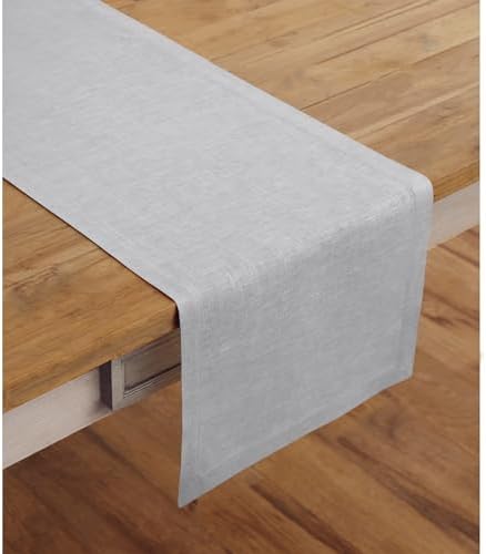 Solino Home 100% Pure Linen Table Runner Grey Extra Long, Fete 14 x 120 in - Image 2