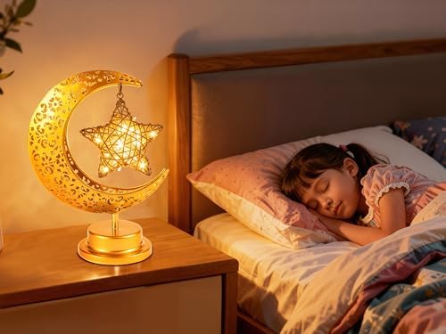OLEEK Ramadan Decorations Moon and Stars - Ramadan Lights for Table - Ramadan Decorations for Home 2026 - Ramadan Gifts for Kids Lanterns - Ramadan Decor Moon and Star Lamp - Crescent Moon lamp - Image 5
