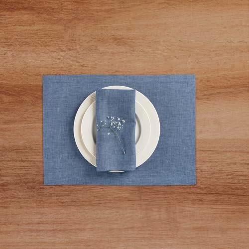 Solino Home 100% Pure Linen Napkins Blue Denim, Athena 20 x 20 in, Set of 4 - Image 2