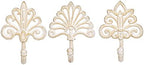Sungmor Set of 3 Decorative Cast Iron Wall Hooks – Vintage Ornate Design with White Distressed Finish – Heavy Duty Rustic Wall Hangers for Entryway, Bathroom, Kitchen, or Bedroom Decor by Sungmor