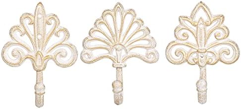 Sungmor Set of 3 Decorative Cast Iron Wall Hooks – Vintage Ornate Design with White Distressed Finish – Heavy Duty Rustic Wall Hangers for Entryway, Bathroom, Kitchen, or Bedroom Decor by Sungmor