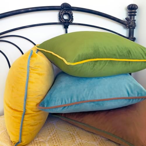 Warm Jewel Tone Soft Velvet Decorative Throw Pillow Covers, 4 Pack, 18x18 Inch Rust Mustard Yellow Green Blue Accent Pillow Covers - Image 2