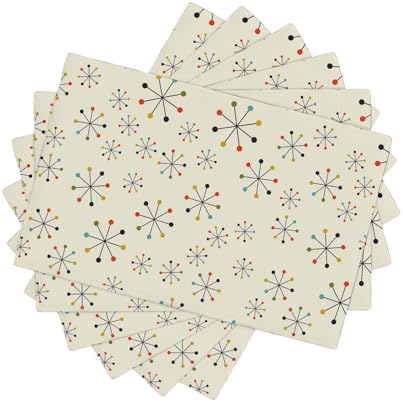 Mid-Century Placemats 12x18 inches, Geometric Abstract 60s Vintage Pattern, Washable, Heat Resistant, Waterproof, Set of 6 by AuiMzoo