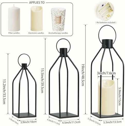 Elegant Black Decorative Lanterns Set of 6-19/16/13 Inch - Image 2