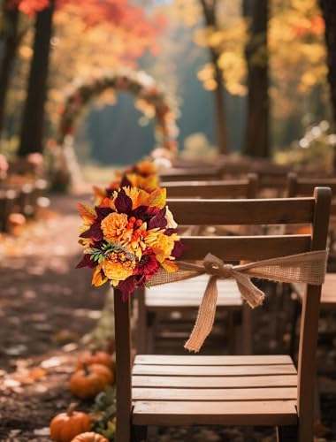 BLOSMON Fall Flowers Ball Centerpieces for Table, 6 Pcs, Red and Orange - Image 5