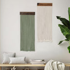 SCECALA Boho Green Macrame Wall Hanging - Set of 2, Handmade Bohemian Macrame Tapestry, Sage Green & White Yarn Decor for Living Room Bedroom, 30.7x11.8 inch - Image 6