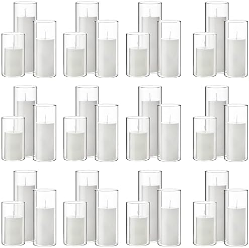 72 Pcs Pillar Candles and Glass, 2.6'' X 4.7'', 5.9'', 7.9'', White by Shihanee