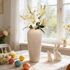 Tall Ceramic Vase 12 Inch Neutral Textured Vase,Cream Vase for Home Decor - Image 6
