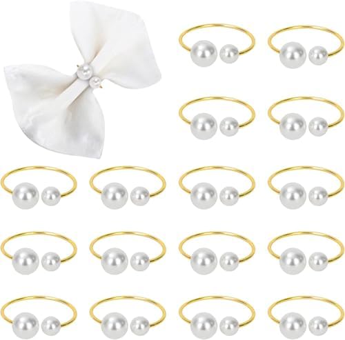 KPOSIYA Pearl Napkin Rings Set of 50 Gold Napkin Holder for Table Decor by KPOSIYA