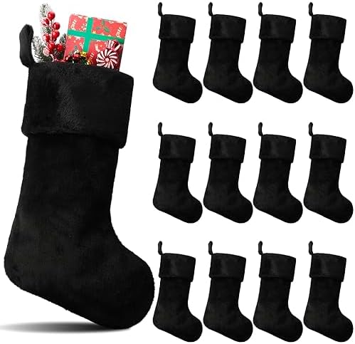 12 Pcs Christmas Stocking 18" Plush,Black by Hoosige