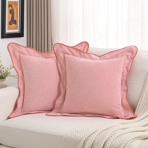 FUTEI Pack of 2 Chenille Throw Pillow Covers 22x22 Inch, Pink by FUTEI