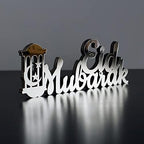 iwa concept | Wooden Acrylic Islamic Tabletop Decors | Ramadan Kareem and Eid Mubarak Decoration | Islamic Muslim Gifts | Ramadan Eid Decoration | (Eid Mubarak-3, Silver) - Image 2
