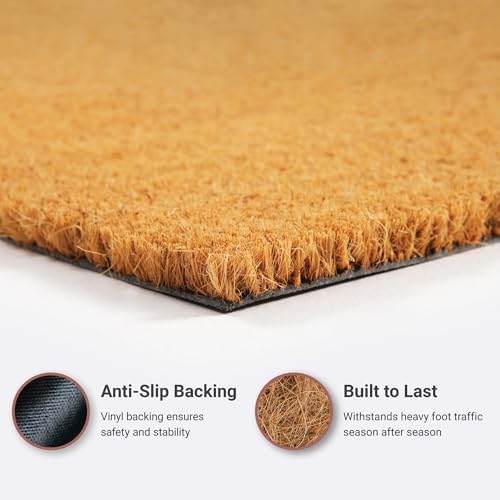 THEODORE MAGNUS Sunny Hello Natural Coir Doormat | 100% Coconut Fiber Entry Mat | Anti-Slip Backing | 17" x 30" - Image 7