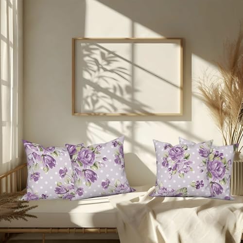 Purple Flower Throw Pillow Covers 22"x22" Set of 4, Vintage Floral Sofa Cushion Cover for Chair Couch Bed Living Room Office Car Garden Patio Farmhouse Indoor Outdoor Decorative - Image 7
