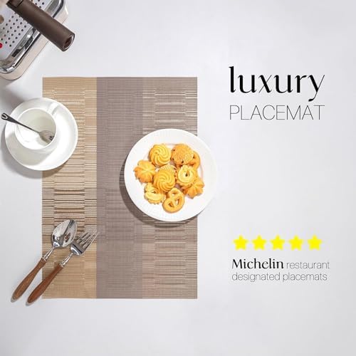 LEXMORE PlaceMats Set of 12 Vinyl/Plastic Woven Place Mats for Kitchen Table Indoor/Outdoor Washable PlaceMat Wipeable Dining Table Mats(Gold Dune) - Image 2
