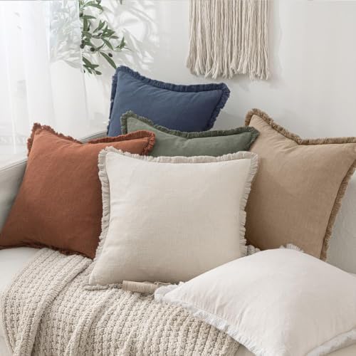 MIULEE Boho Linen Fringe Decorative Lumbar Throw Pillow Covers Camel 12x20 - Image 5