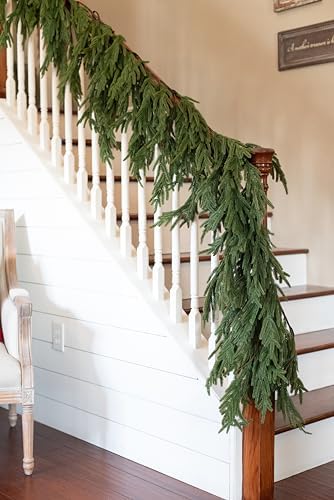 Hanging 6 ft Real Touch Norfolk Pine Garland Realistic 6ft, Christmas Garland for Mantle, Soft and Bendable Real Touch Garland Christmas Greenery, Evergreen Christmas Garlands for Fireplace, Stairs by VitaDomi