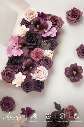 Ling's moment Purple Artificial Wedding Flowers Combo, Plum Lily, Deluxe - Image 4