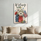 Ship Next Day - Red White Blue Mason Jar Canvas Wall Decor, Framed Patriotic American Floral Painting, 4th of July Independence Day Home Wall Art, Made in USA - Image 2