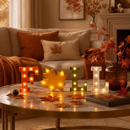 Ganeen Lighted Plastic Fall Decor LED Fall Letter Maple Leaf Decoration - Image 5
