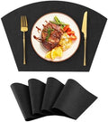 Homaxy Wedge Faux Leather Placemats for Round Table, Set of 4, Black by Homaxy