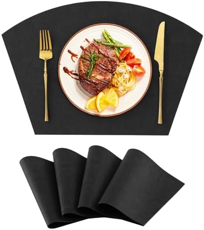 Homaxy Wedge Faux Leather Placemats for Round Table, Set of 4, Black by Homaxy