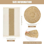 Kochorie 12 Set Handmade Boho Placemats Natural Cotton Burlap Table Mats, 12 Rectangle with Tassel & 12 Round Bulrush Placemats Farmhouse Weave Place Mats for Rustic Dining Table Kitchen Decor - Image 2