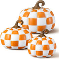 Weysat 3 Pcs Orange and White Fall Pumpkins Resin Checkered Decor by Weysat