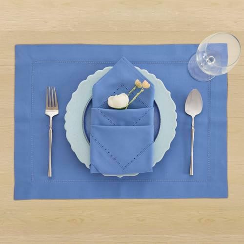 Solino Home Cotton Linen Napkins Dusty Blue Hemstitch, 20 x 20 in, Set of 4 - Image 2